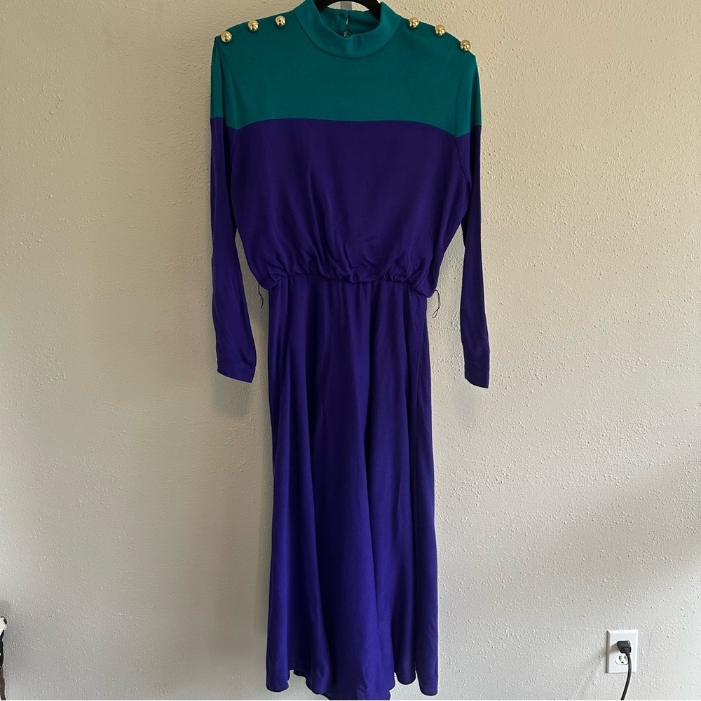 Vintage Jessica Howard size 15 purple and green mock neck maxi dress